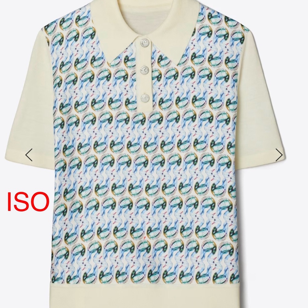 Tory Burch Cream and Blue Patterned Polo